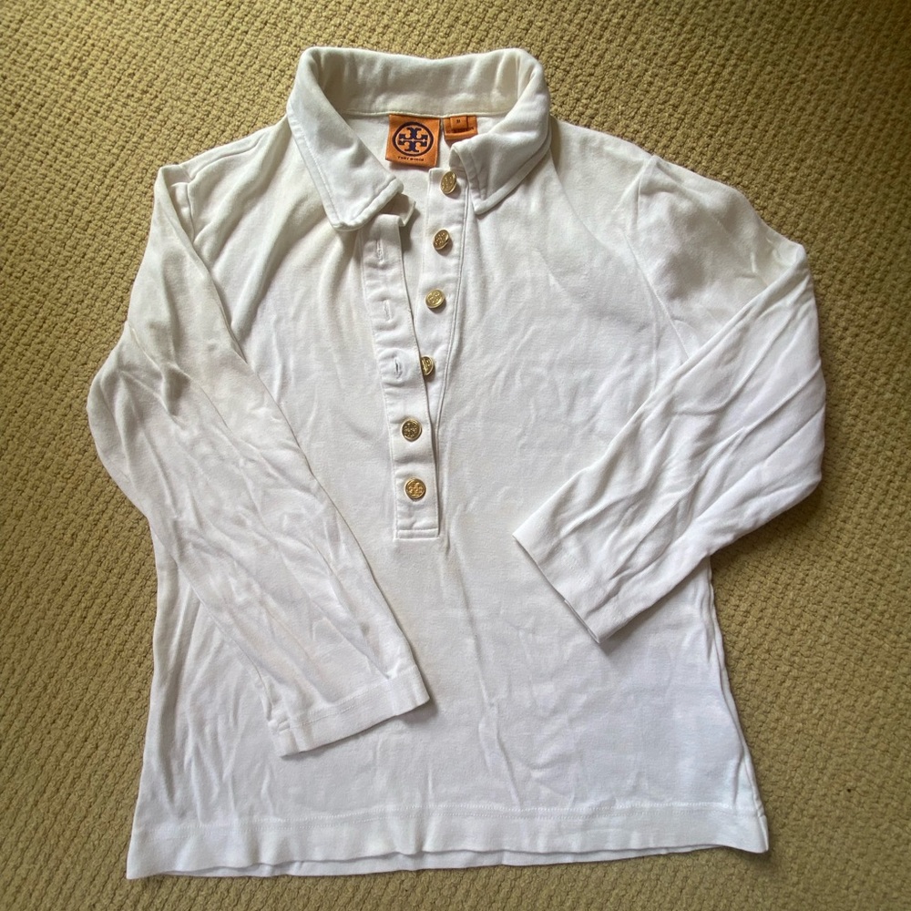 TORY BURCH WHITE COLLARED LONG SLEEVE